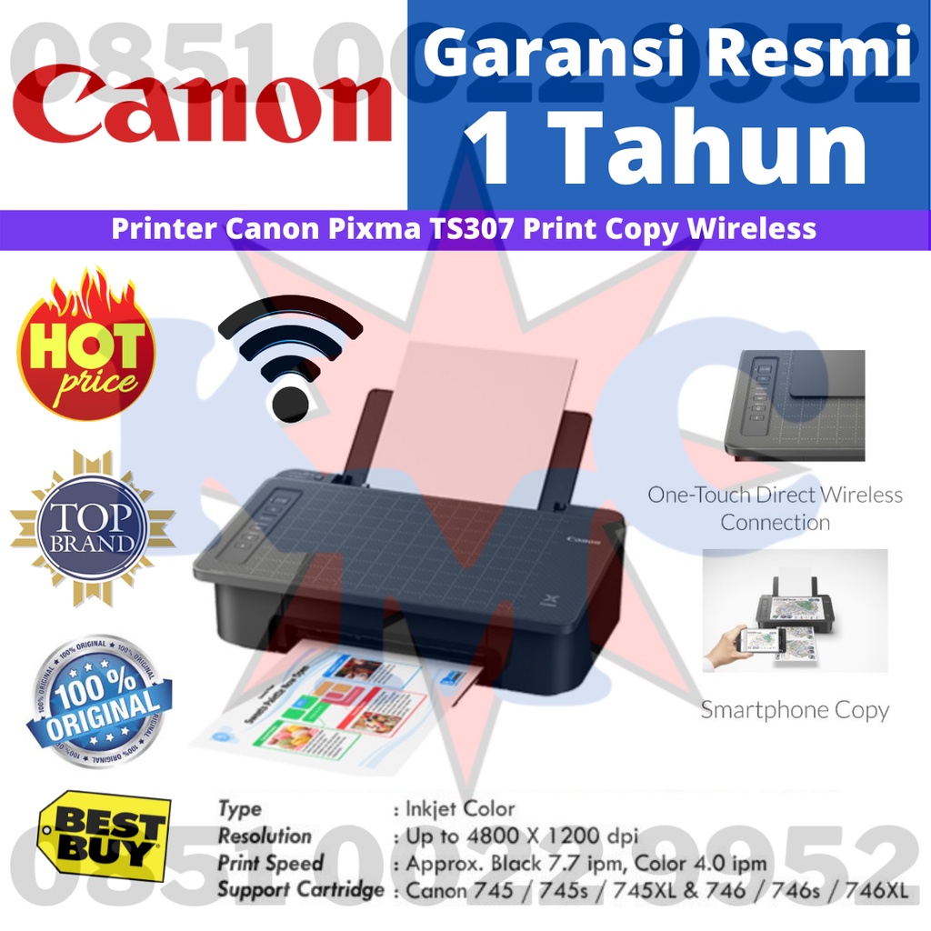 Jual CANON PRINTER Pixma TS-307 TS307 TS 307 PRINT WIRELESS | Shopee ...