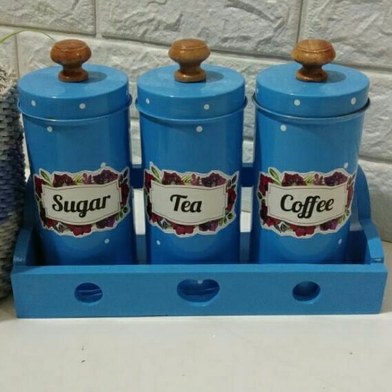 Jual Tempat Gula Kopi Teh Canister Set Sugar Coffee Tea Set 3 Pcs