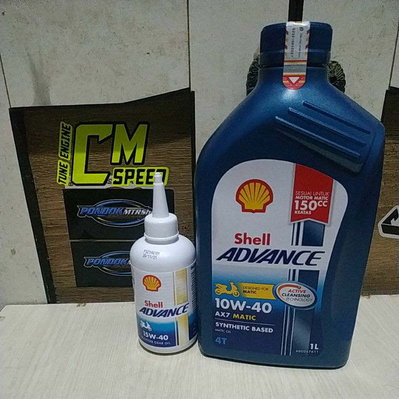 Jual Oli Motor Shell Advance Scooter AX7 Matic SAE 10w 40 1Liter Oli Gear Gardan 120ml Paket