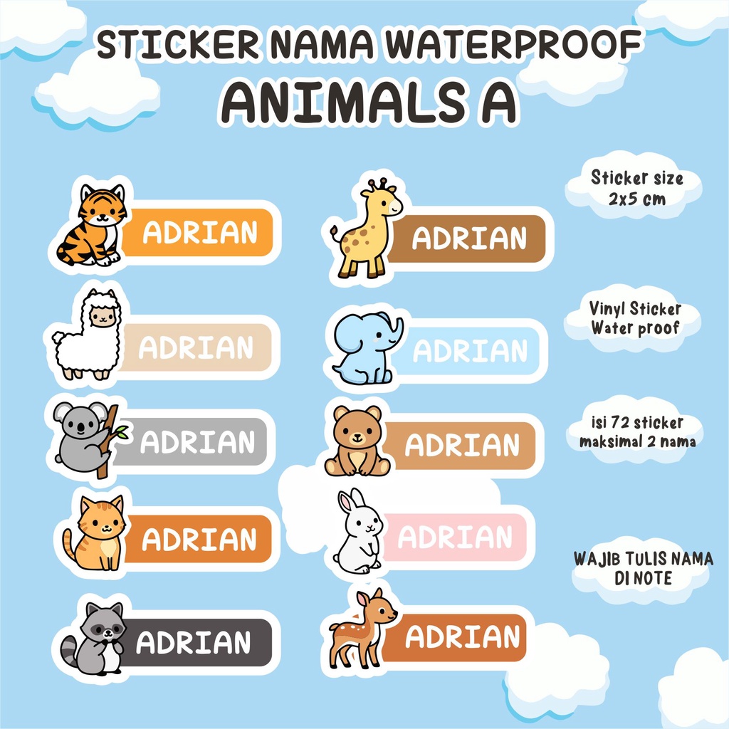 Jual ANIMALS A STICKER NAMA WATERPROOF | Shopee Indonesia