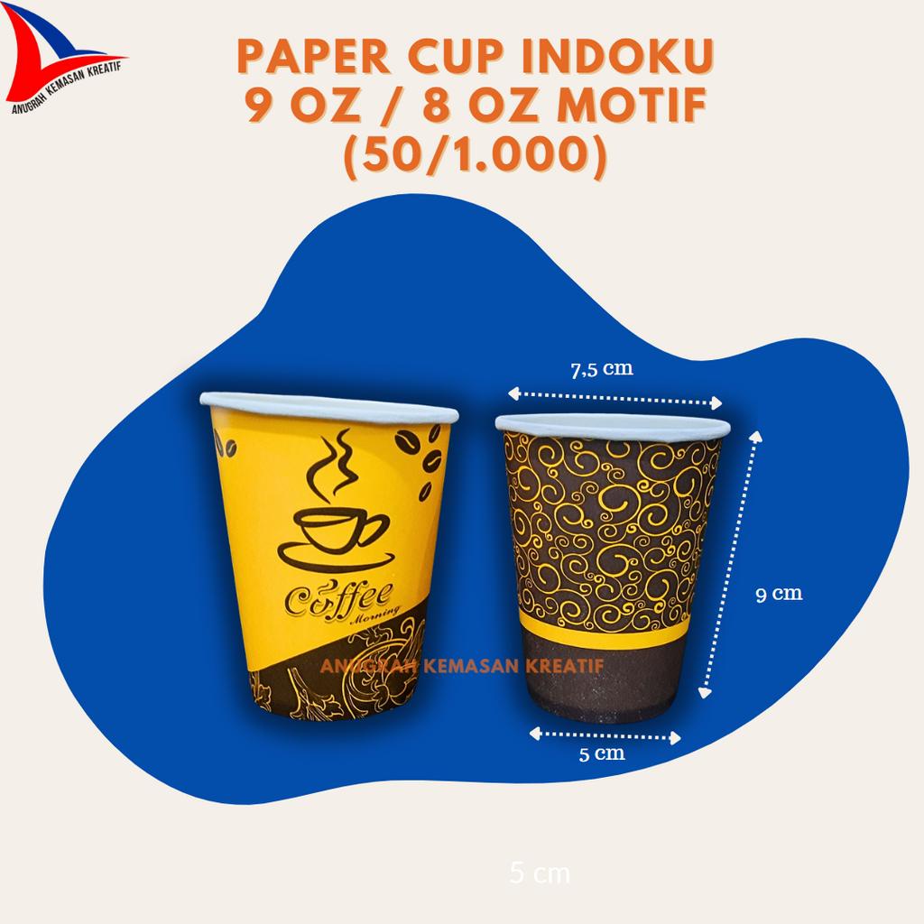 Jual PAPER CUP INDOKU 9 OZ / 8 OZ MOTIF (50 PCS) Shopee Indonesia