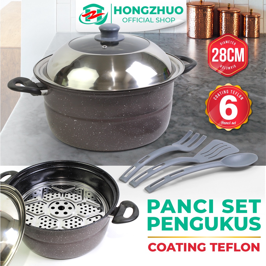 Jual Hongzhuo Set Panci Pengukus 6 Pcs Stainless Anti Lengket Coating ...