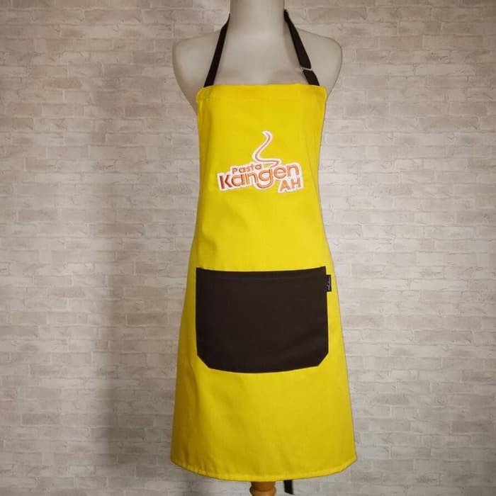 Jual Kekinian celemek apron kuning kombinasi tali kantong hitam ...