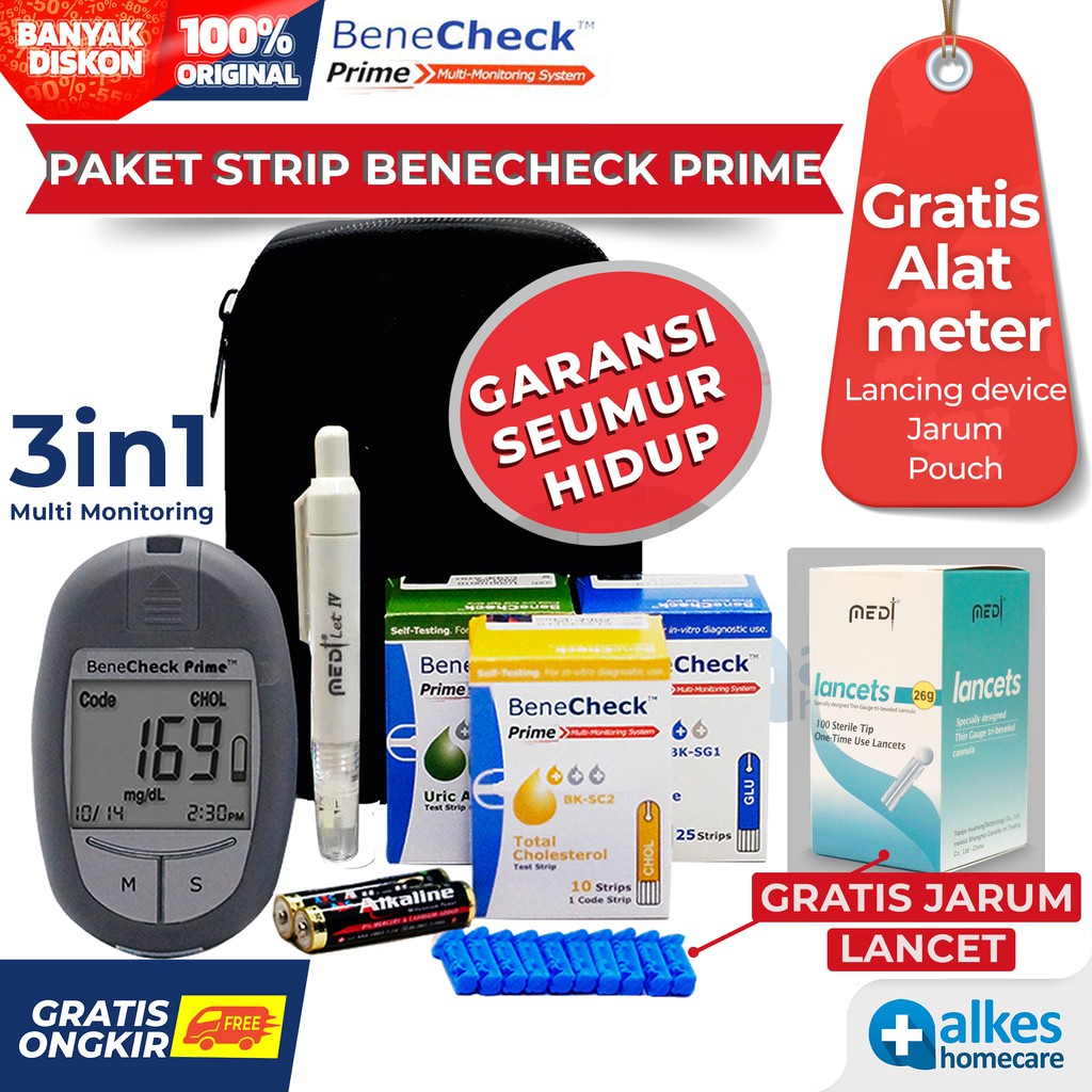 Jual Paket Strip Benecheck Prime Gratis Alat Cek Gula Darah Alat Cek ...