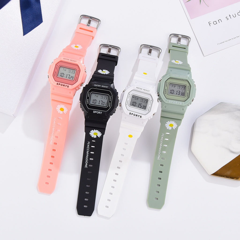 Jual Jam Tangan Elektronik Motif Bunga Daisy Kecil Anti Air Untuk