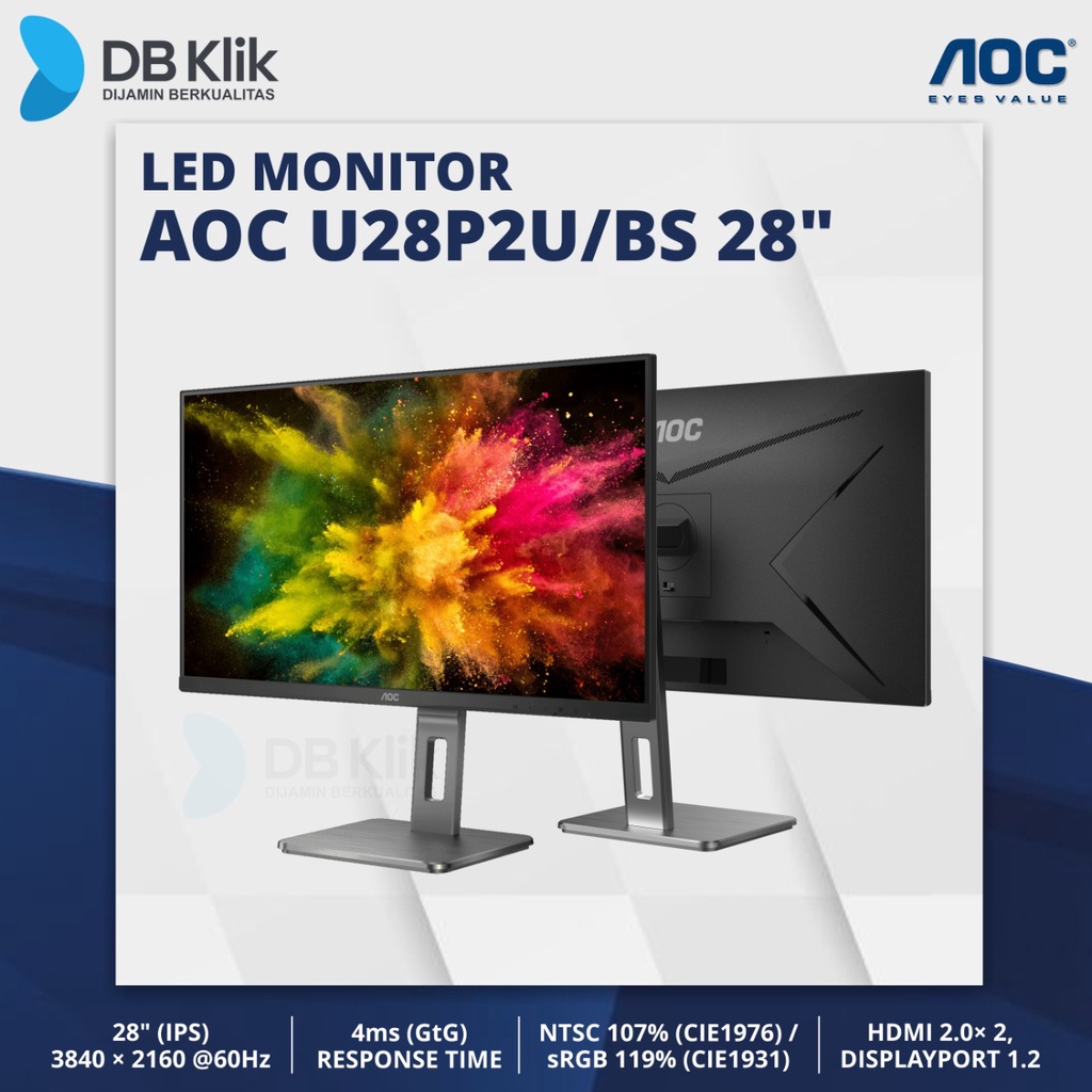 Jual LED Monitor AOC U28P2U 28" 60Hz 4K UHD HDMI DP LED AOC U28P2U BS