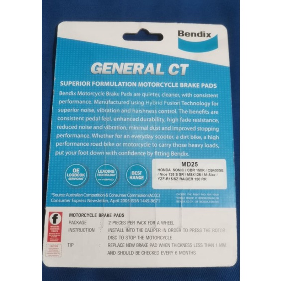 Jual Bendix MD 25/32 Honda Sonic 125/150, Supra 125 (RR), Suzuki Satria ...