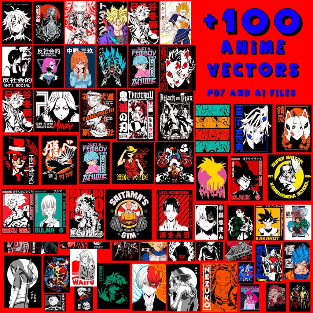 Jual 100+ Desain Kaos Anime Manga Populer Format Vector Ai | Shopee