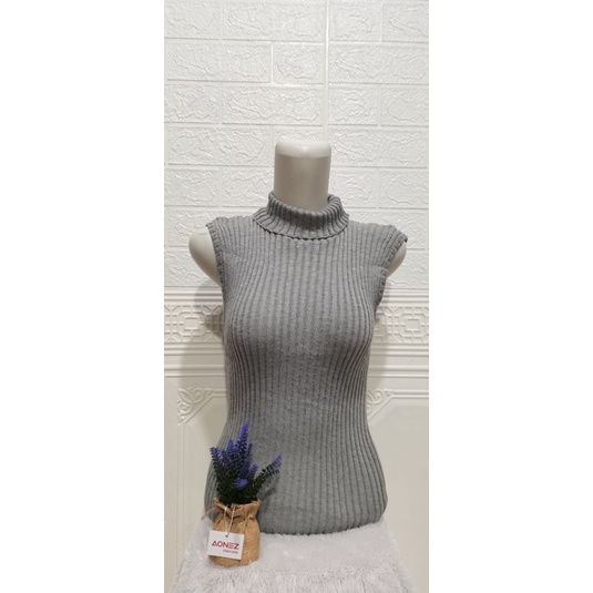 Jual Lexbong kerah lipat Turtle Neck Tanktop Rajut - Kerah Tinggi Rajut ...