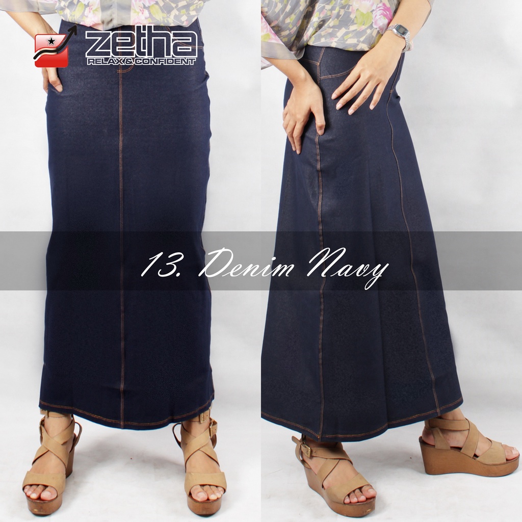 Jual [BISA COD] ROK ZETHA DENIM NAVY / ROK MODEL A-LINE / ROK ZETHA ...