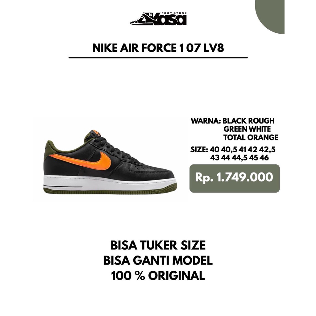Air Force 1 '07 LV8 Black / Rough Green / White / Total Orange Low Top  Sneakers