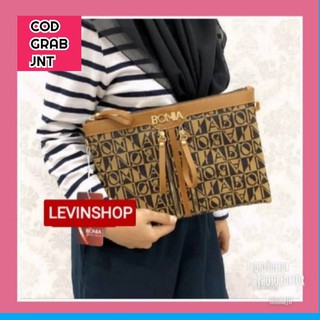 Jual tas bonia original sling shoulder bag rantai monogram coklat singapore