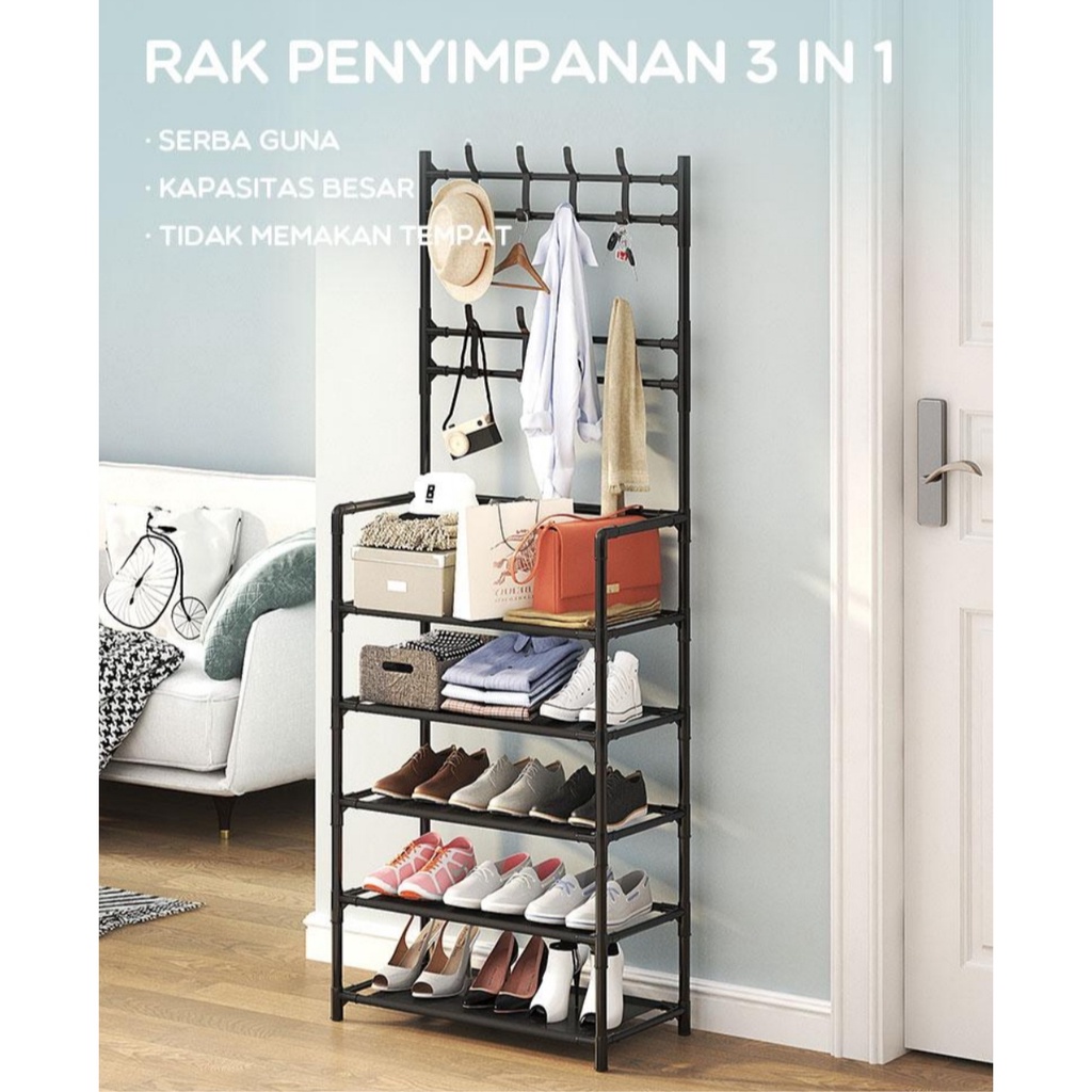 Jual RAK 3 in 1 SERBAGUNA RAK SEPATU 5 TINGKAT SHOE RACK ANTI KARAT