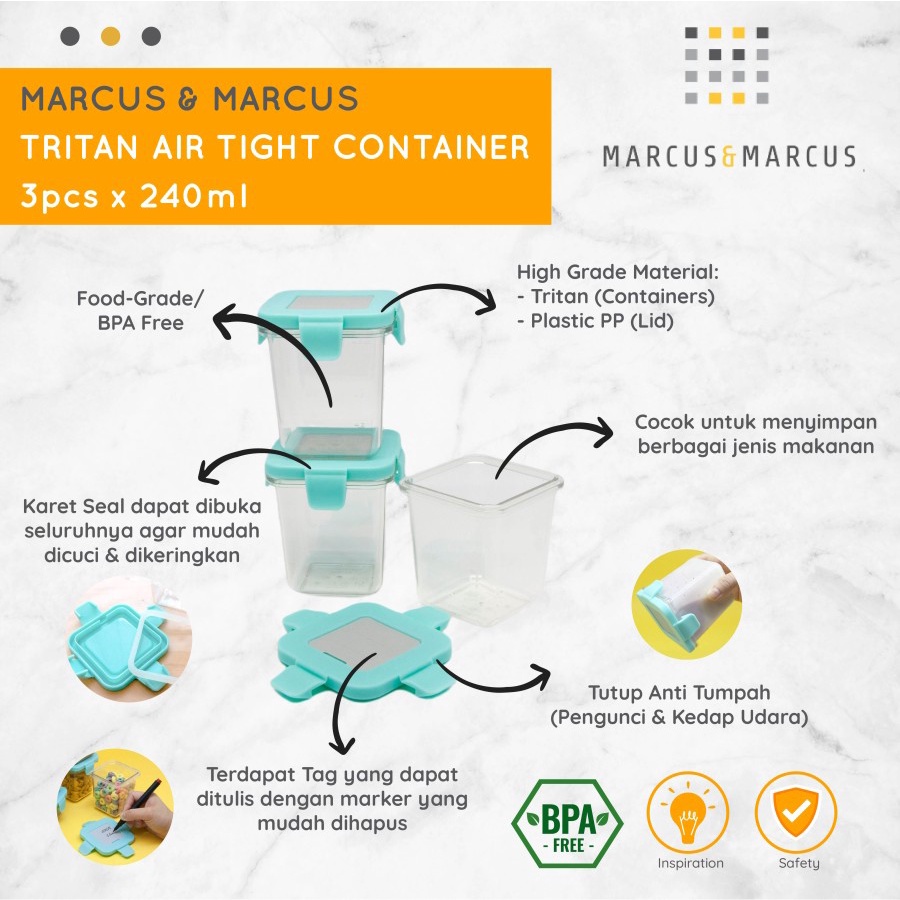 Jual Marcus&Marcus Tritan Air Tight Container 3pcs x 240ml | Shopee ...