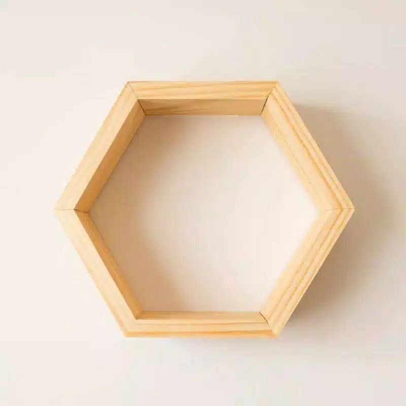 Jual Hexagonal Floating Shelves Rak Dinding Segi Enam Minimalis Kayu Natural Pinus Hiasan 8551