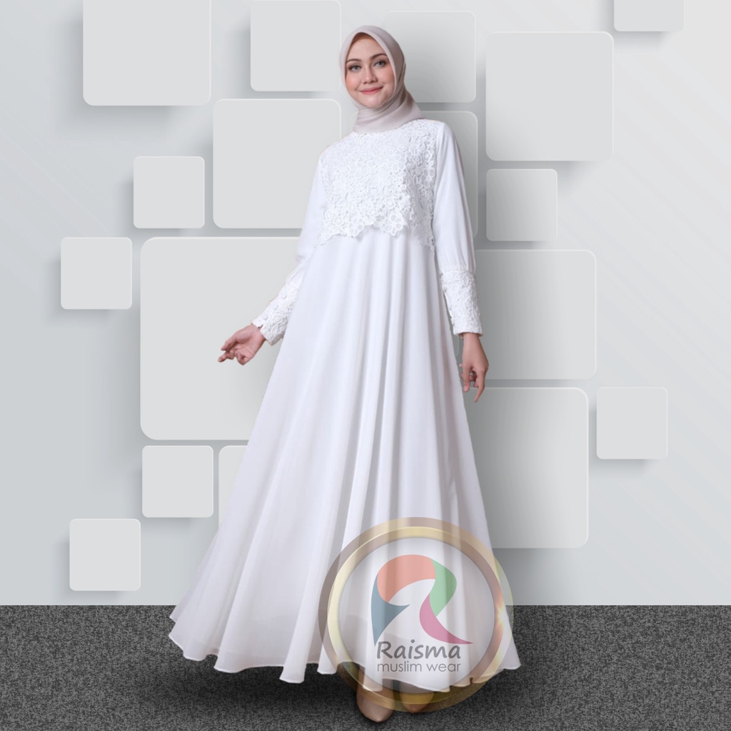 Jual Gamis Dress Putih Tulang Lebaran Cantik Dan Elegan Baju Gamis