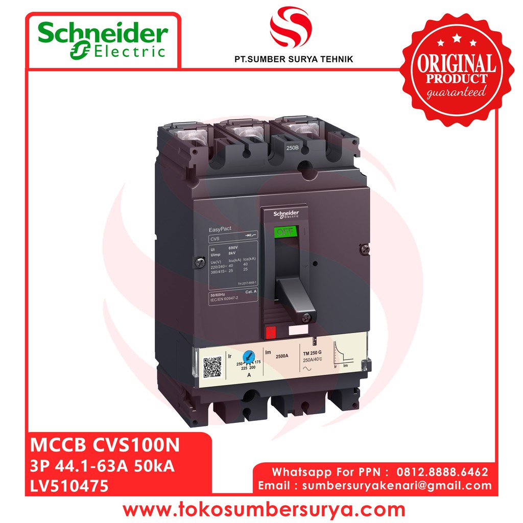 Jual MCCB CVS100N 3P 44.1-63A 50kA Saklar Listrik ON OFF LV510475 SNI ...