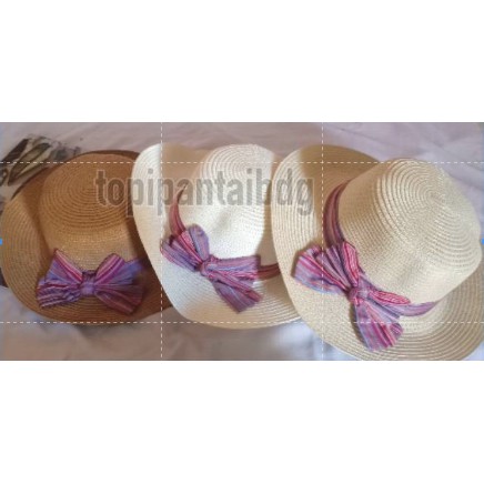 Jual Topi pantai rotan Boater bulat pita summerhat boater rainbow ...