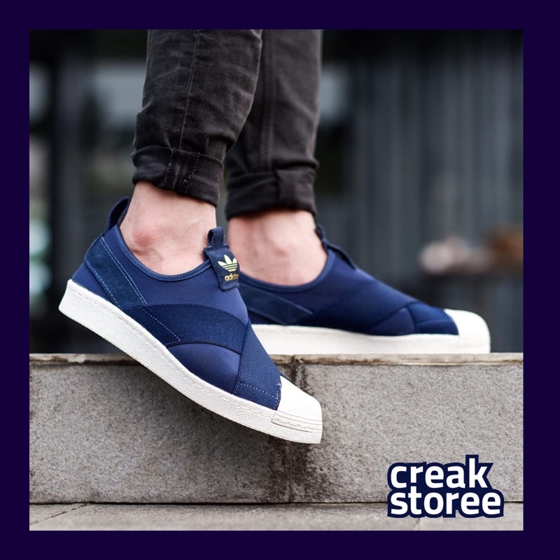 Adidas slip store on navy