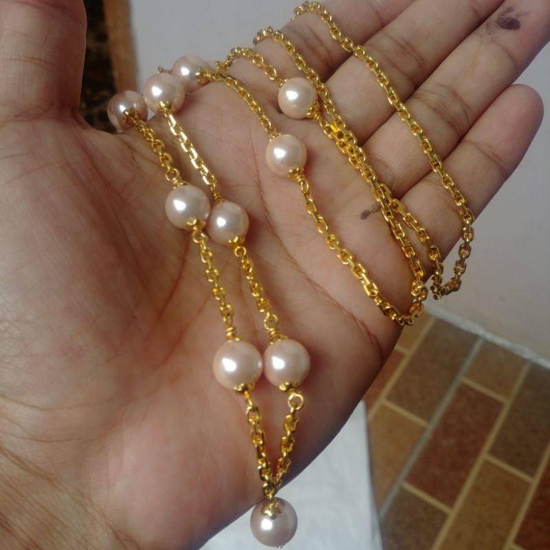 Jual Kalung Rantai Mutiara Shell 10mili Lapis Emas Kuning Gold Plated ...