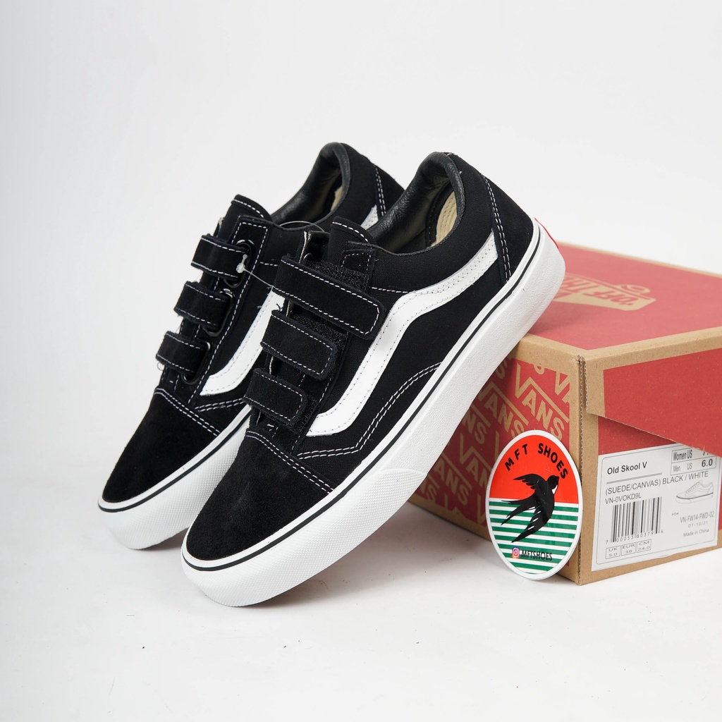 Jual SEPATU SNEAKERS VANS OLDSKOOL VELCRO BLACK WHITE CLASSIC PREMIUM ...