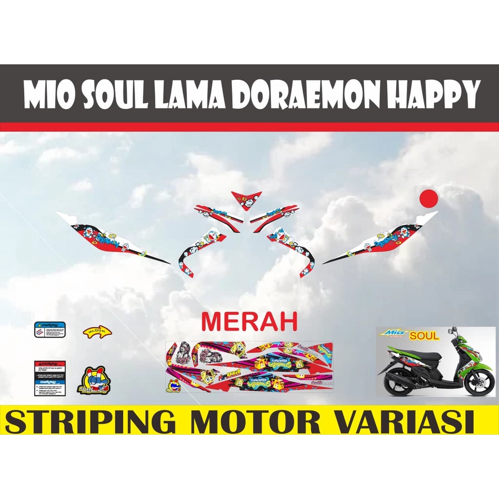 Jual striping stiker motor mio soul lama doraemon happy | Shopee Indonesia