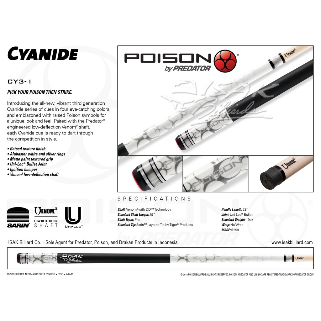 Jual Poison Cyanide CY3-1 Cue - Billiard Stick Stik Biliar