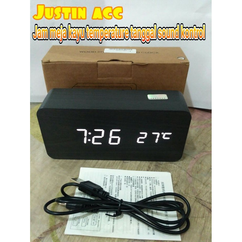 Jual jam unik desain kayu led digital/termometer jam meja/jam keren ...