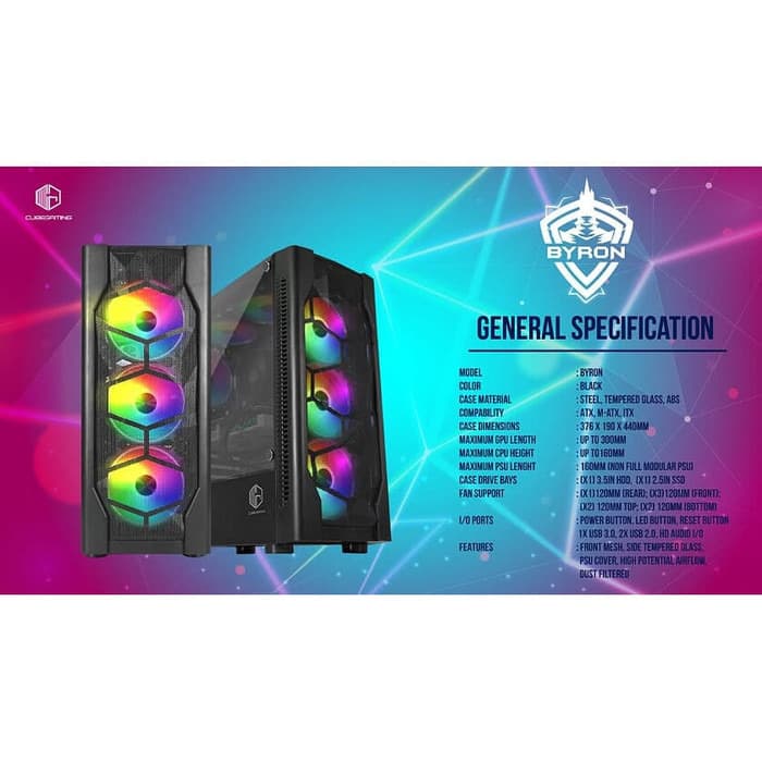 Jual Casing Pc Cube Gaming Byron Atx Left Side Tempered / Casing