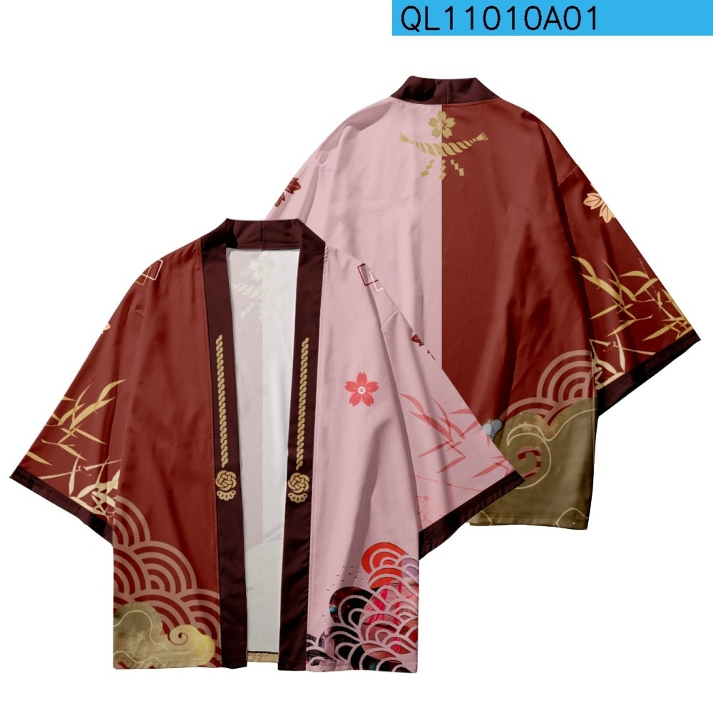 Jual kimono jepang Cherry Blossoms Bamboo Printed Loose Japanese Kimono ...