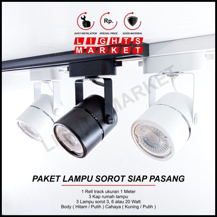 Jual Lampu Sorot Track Light Rel Spot Light 1 Set Isi 3 Rel 1M Dan