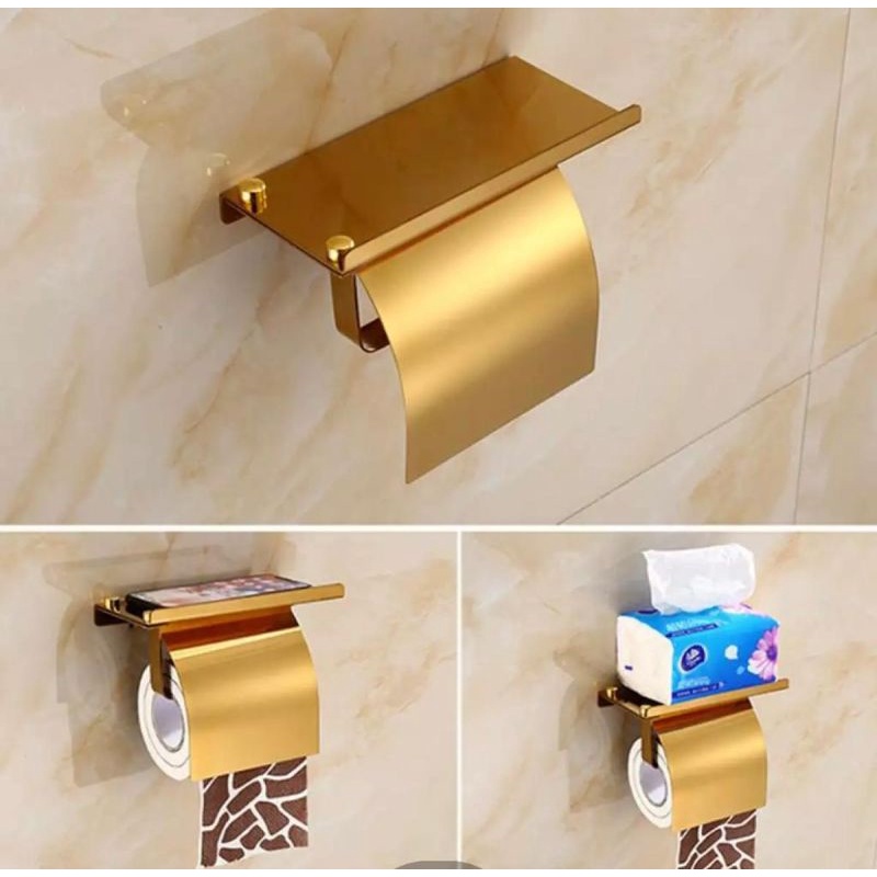 Jual Bathroom Wall Tissue Holder Rak Tempat Tisu Dinding Toilet Gold