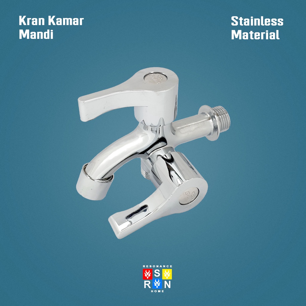 Jual Kran Engkol Cabang Double 2 Lubang Stainless Keran Shower Kamar Mandi Resonance Home 0495