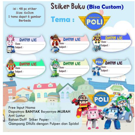Jual katalog08- 48pcs stiker nama anak kelas pelajaran karakter lucu ...