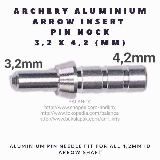 Jual PIN NOCK 4.2mm x 3.2mm Aluminium Pin Nock Anak Panah Arrow Insert ...