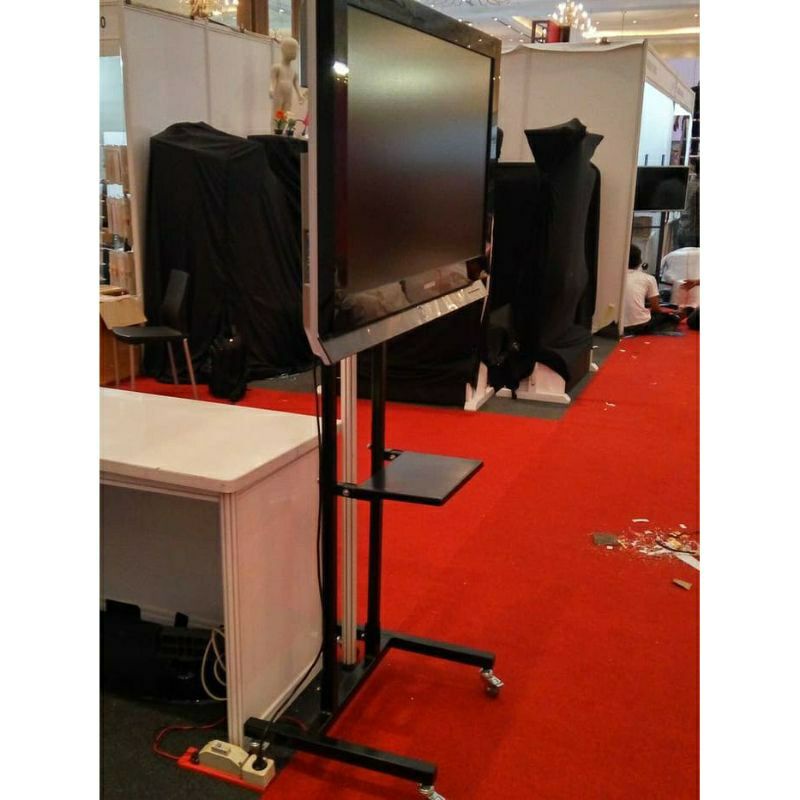 Jual bracket tv standing ada roda 65 60 55 50 43 42 40 32 24 inch besi ...