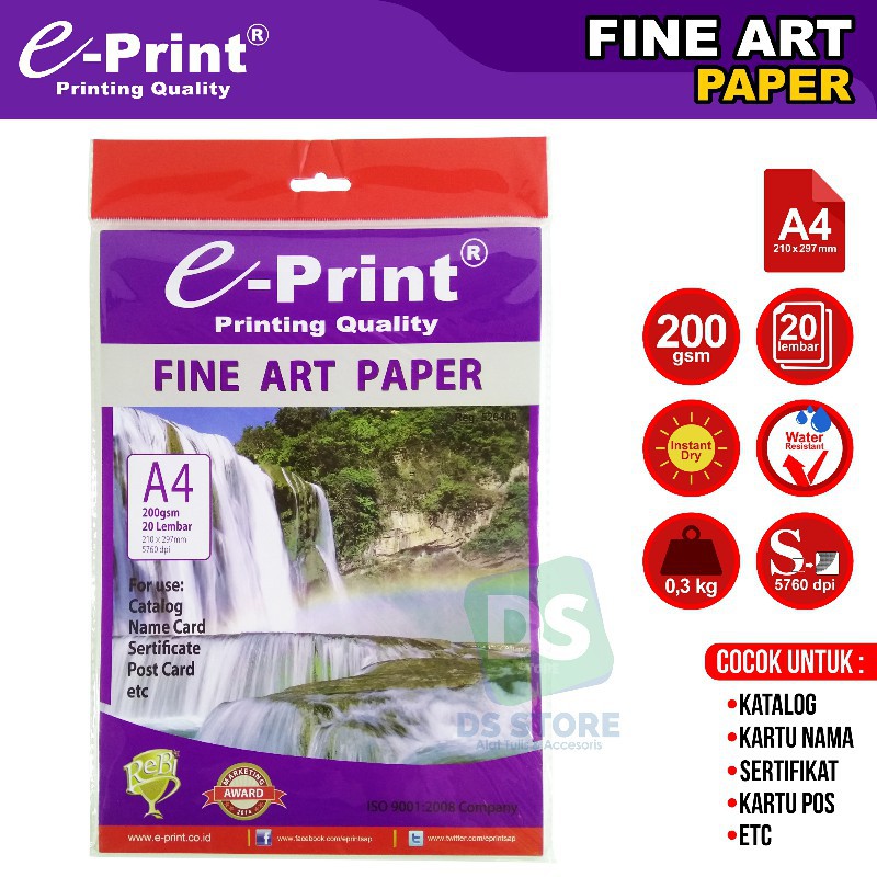 Jual Kertas Foto Fine Art Paper A4 200 gsm EPRINT Shopee Indonesia