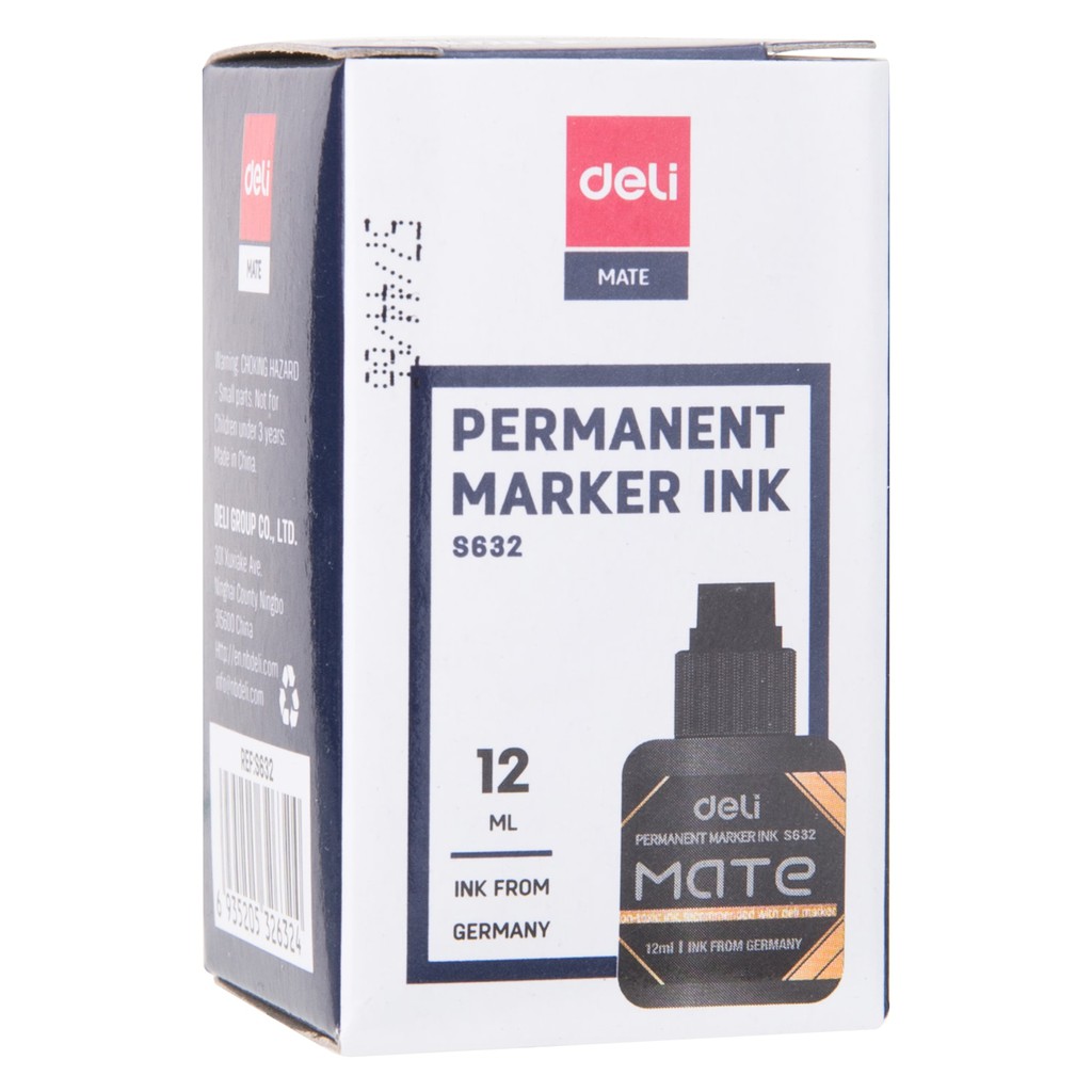 Deli Isi ulang tinta Spidol Permanen [12 mL] - Hitam Merah Biru Cepat Kering tahan air ES632 (6)