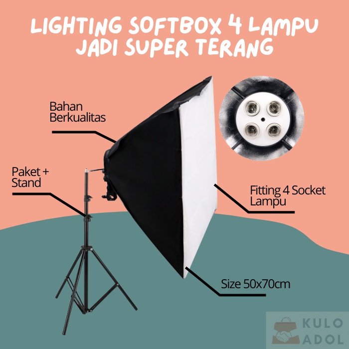 Jual Softbox Lightning 4 Soket Lampu Payung Reflektor 50x70cm Fotografi