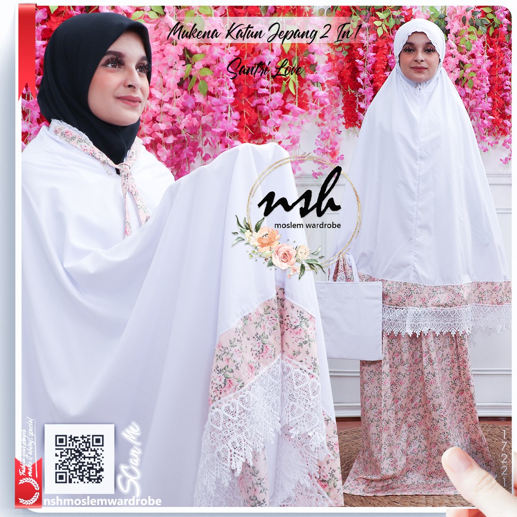 nsh Mukena Dewasa 2in1 Resleting Dagu SANTRI LOVE Katun Jepang ORI