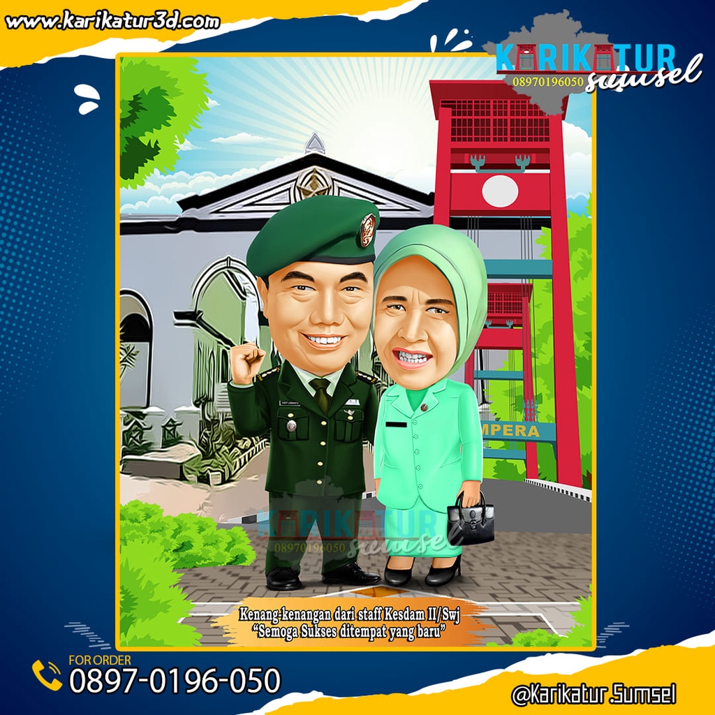 Jual Karikatur Couple Profesi Lengkap Body Seragam Background Suka