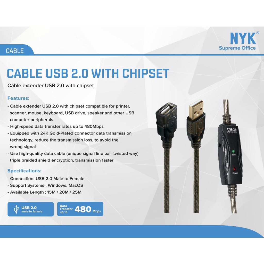 Jual Kabel USB Extension Perpanjangan aktif 10M 15M 20M 25M usb 2.0 ...