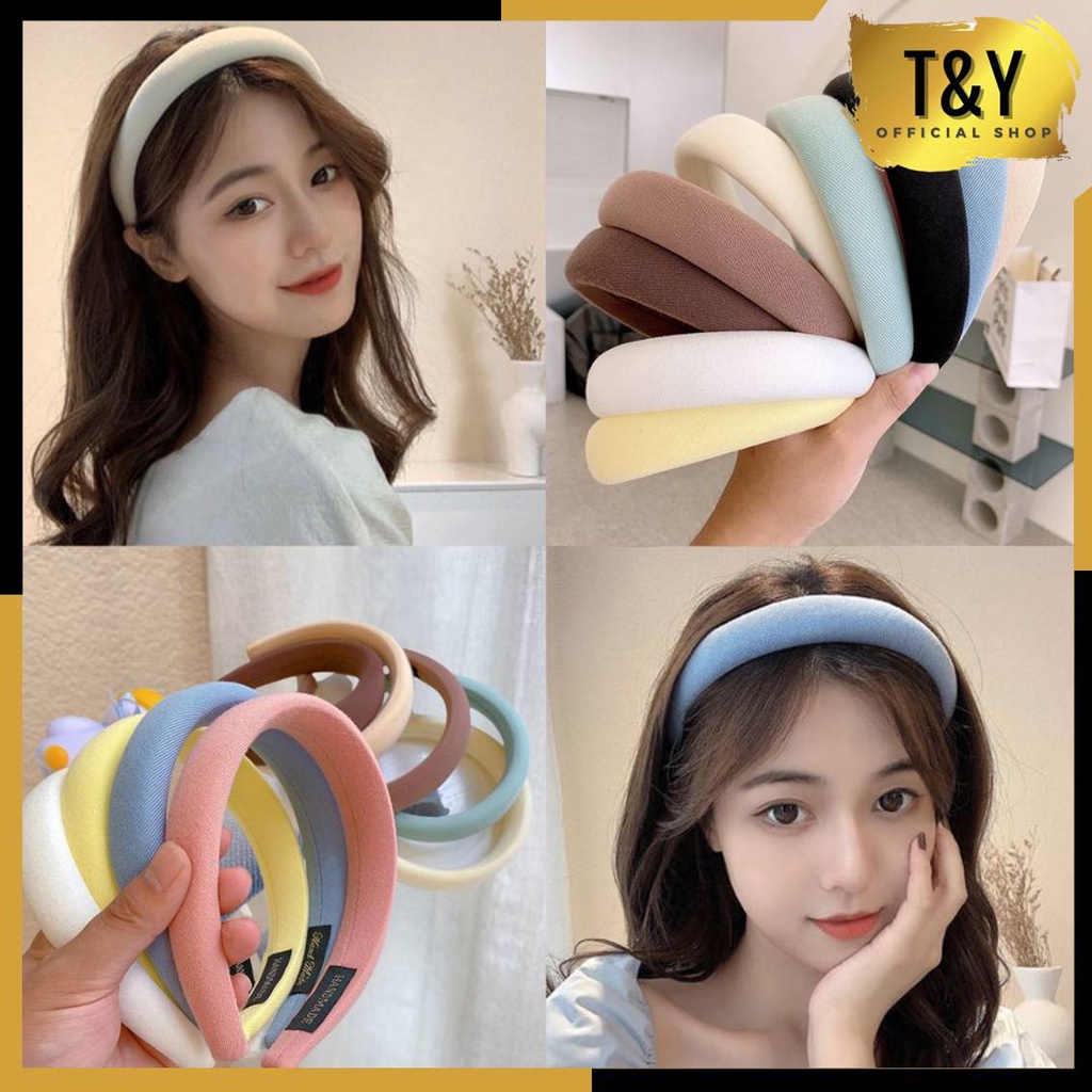 Jual Tandy Bando Korea Wanita Dewasa Polos Kain Busa Tebal Headband Cloud Lebar Empuk Bandana 