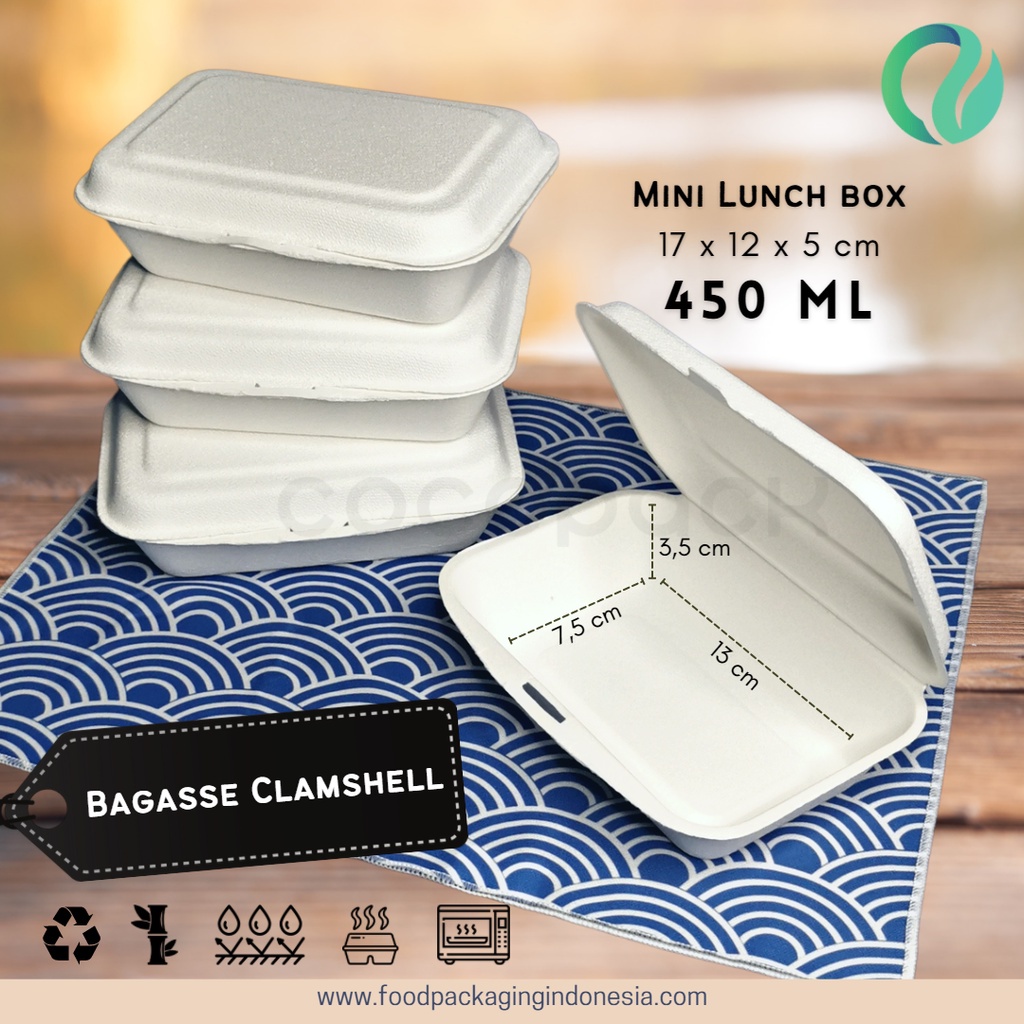 Jual Bagasse Clamshell 450ml Lunch Box 6,5 Inch (25 PCS) | Shopee Indonesia