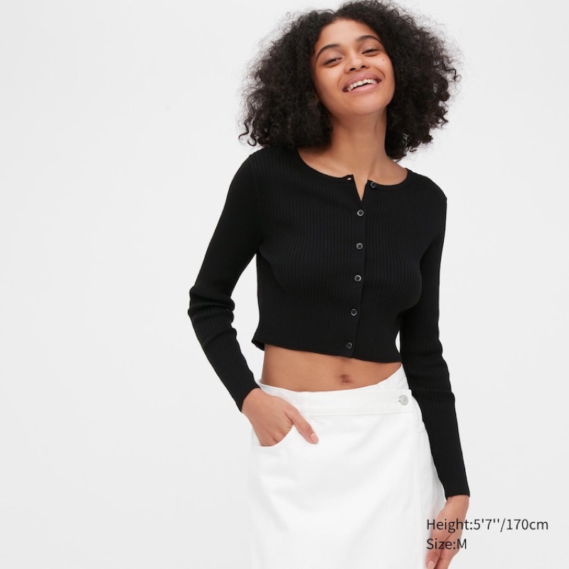 WOMEN Cardigan Crop Katun Rib Lengan Panjang UNIQLO CROPPED CARDIGAN  UNIQLO WOMEN Cardigan Crop UV Protection Lengan Panjang