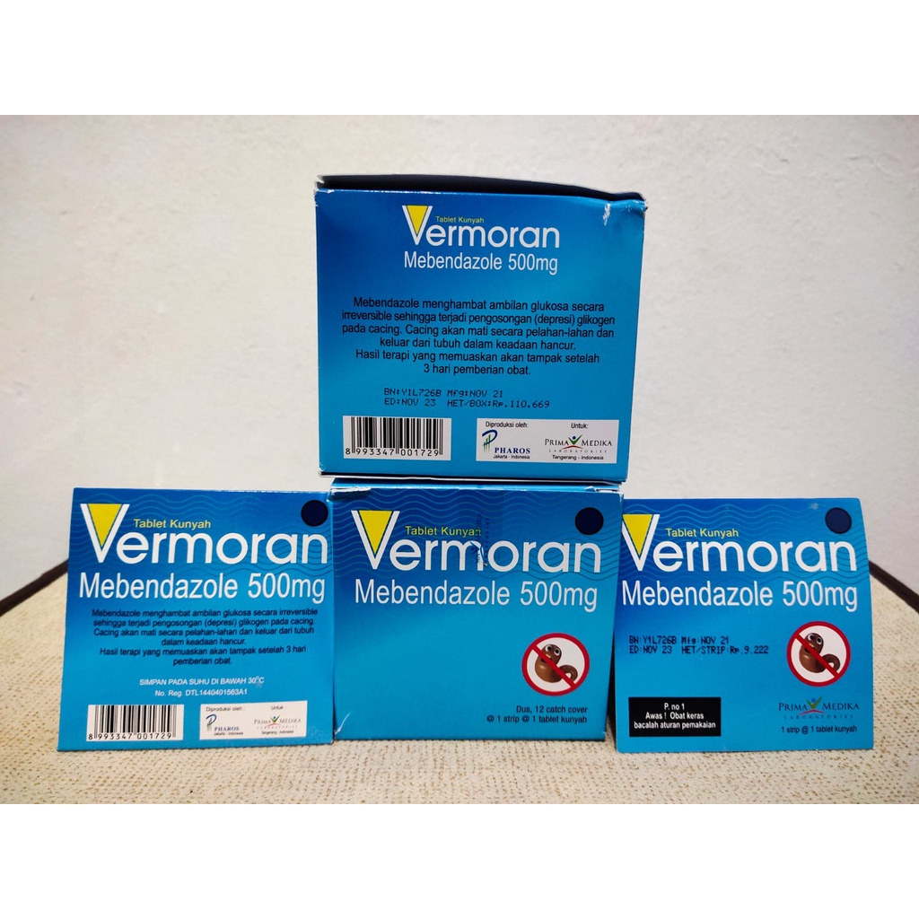 Jual Vermoran Mebendazole 500Mg / Obat Cacing / Cacing Kremi / Infeksi ...