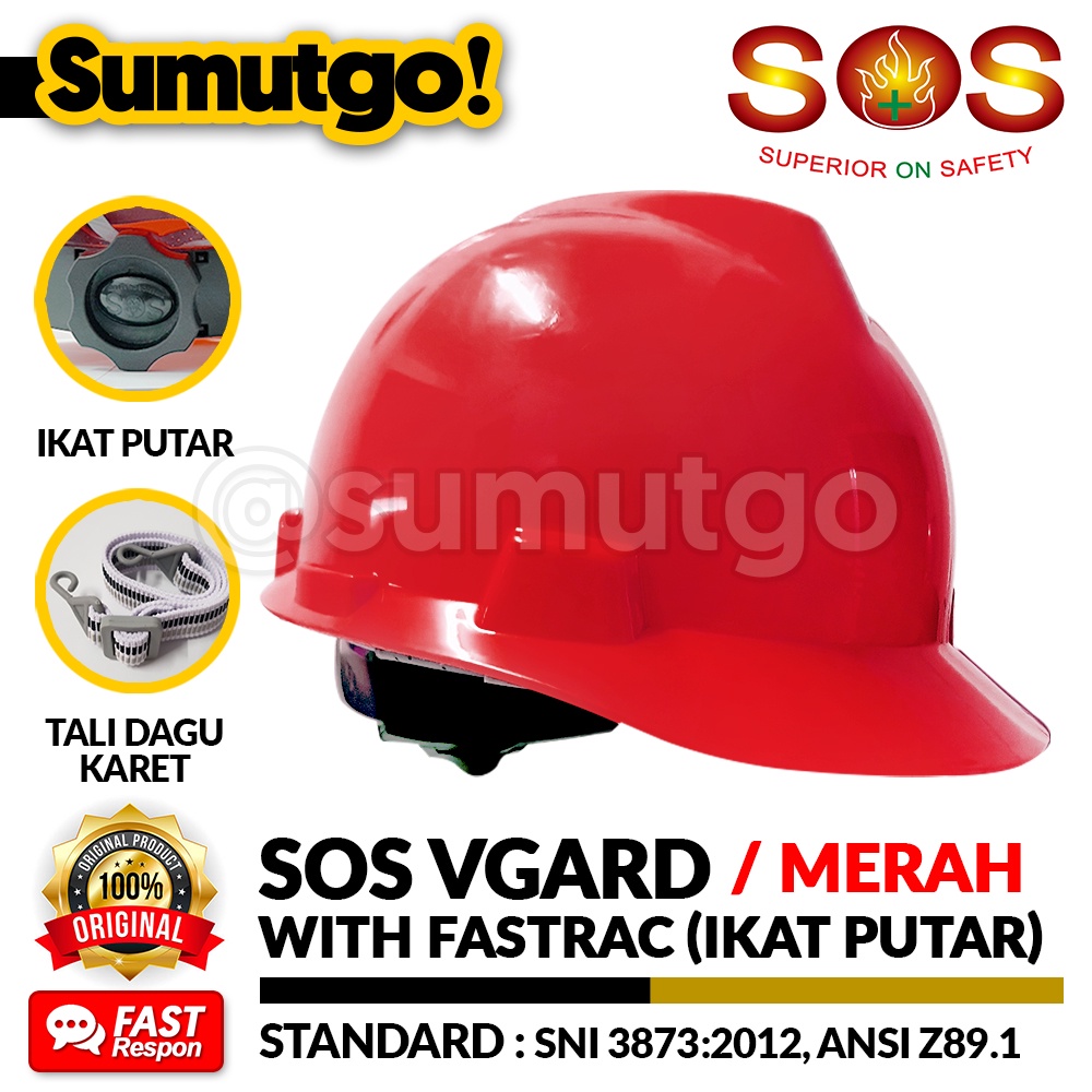 Jual Helm Safety Proyek Merah SOS VGARD Ikat Putar Fastrac + Tali