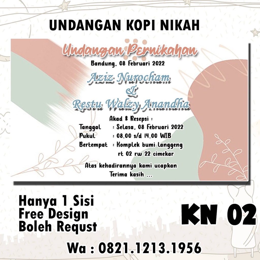 Jual KN 02 Undangan Kopi / Undangan Nikah kopi / Undangan simple