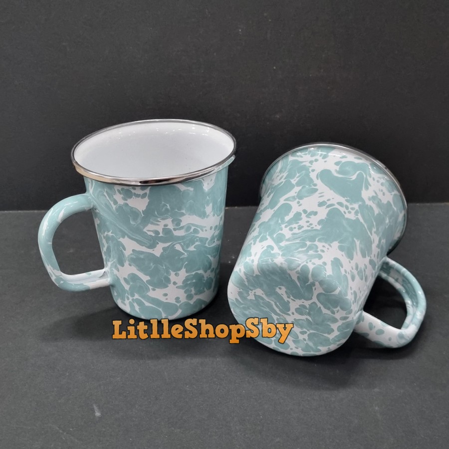 Jual Latte Mug Gelas Cangkir Enamel Biru Muda Tosca Blirik Loreng ...