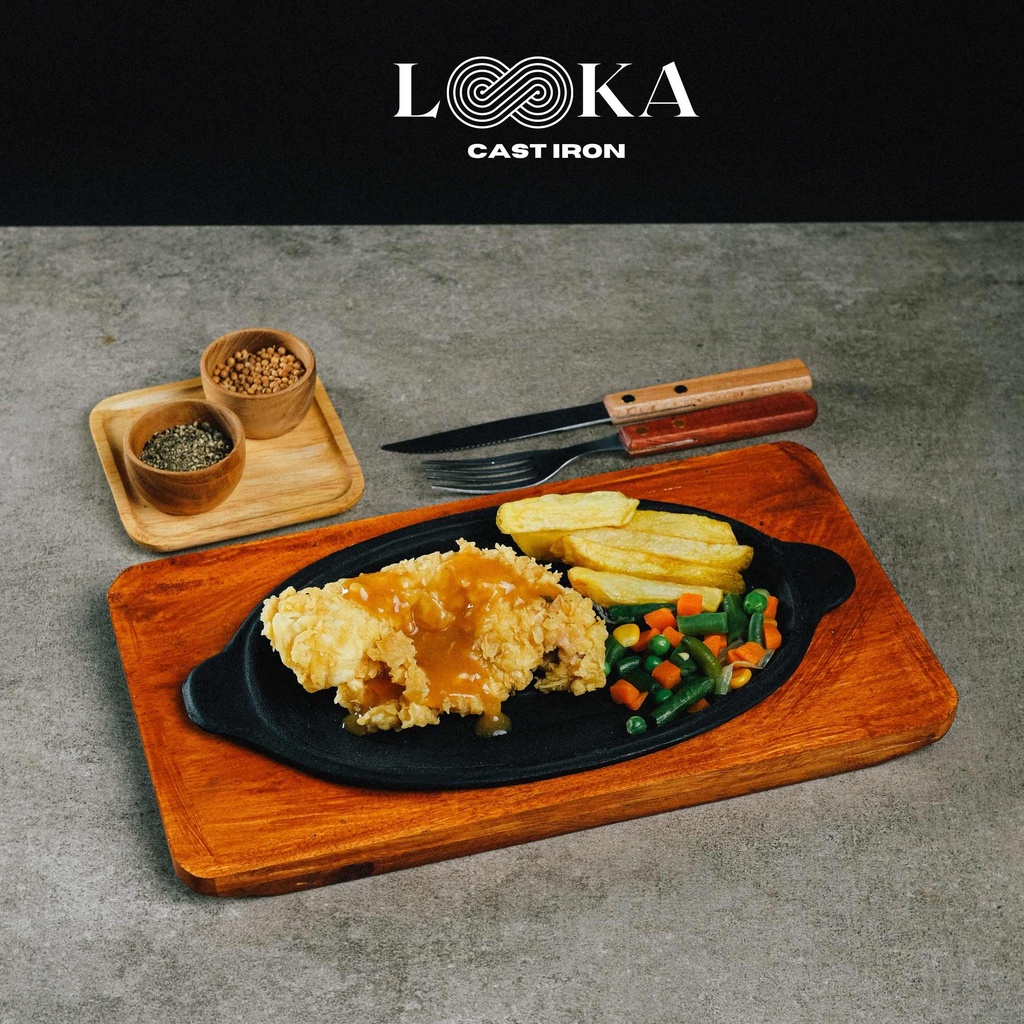 Jual Looka Cast Iron Hot Plate Steak Piring Steak Oval Salur Shopee